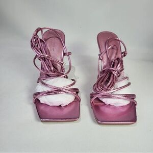 Elegant Metallic Pink Strappy Heels